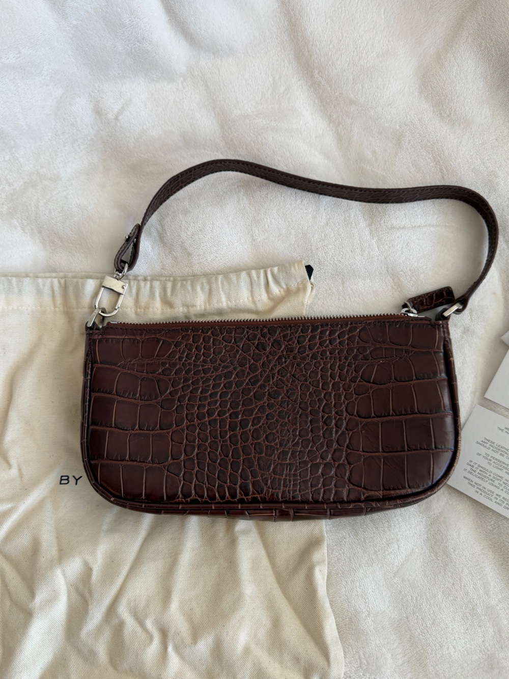 By Far Rachel Dark Brown Croc-Embossed Shoulder Bag